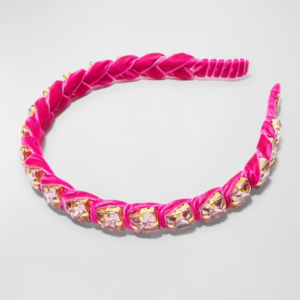 Lele Sadoughi Velvet Skinny Headband W/ Square Embellishments